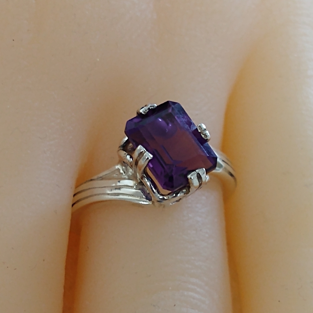 PURPLE STONE RING - SOLID 925 SILVER - Picture 3 of 5